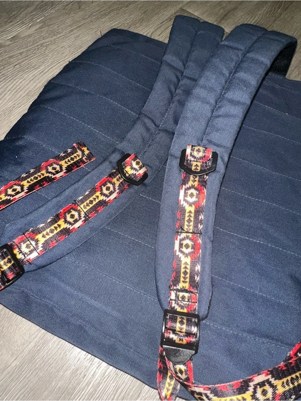 TOMS Stand Up Navy Blue Backpack Bag with Tribal Strap Accents